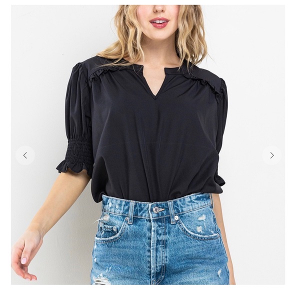 Boho Ruffle Smoking Short Sleeve Blouse Top - Picture 5 of 5